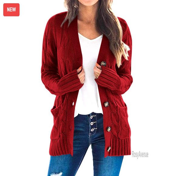 Open Front Cardigan Sweater Cable Knit Chunky Winter Cozy Oversized